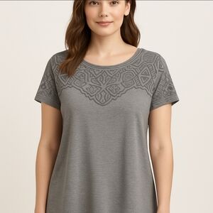 Ava Viv Gray Lace Open Shoulder Plus Sz Top 1X